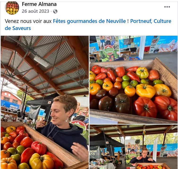 Publication Facebook d'août 2023 : kiosque aux Fêtes gourmandes de Neuville