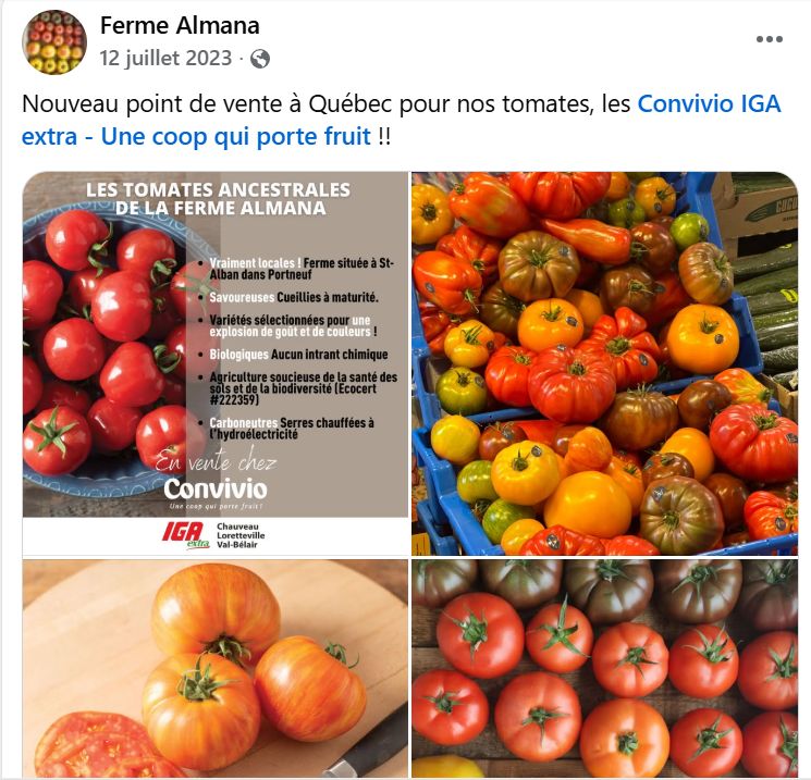 Publication Facebook de juillet 2023 : nouveaux points de vente IGA Convivio à Québec